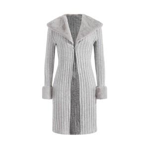 Borg Collar Fuzzy Panel Hook & Eye Front Coat-GREY-S